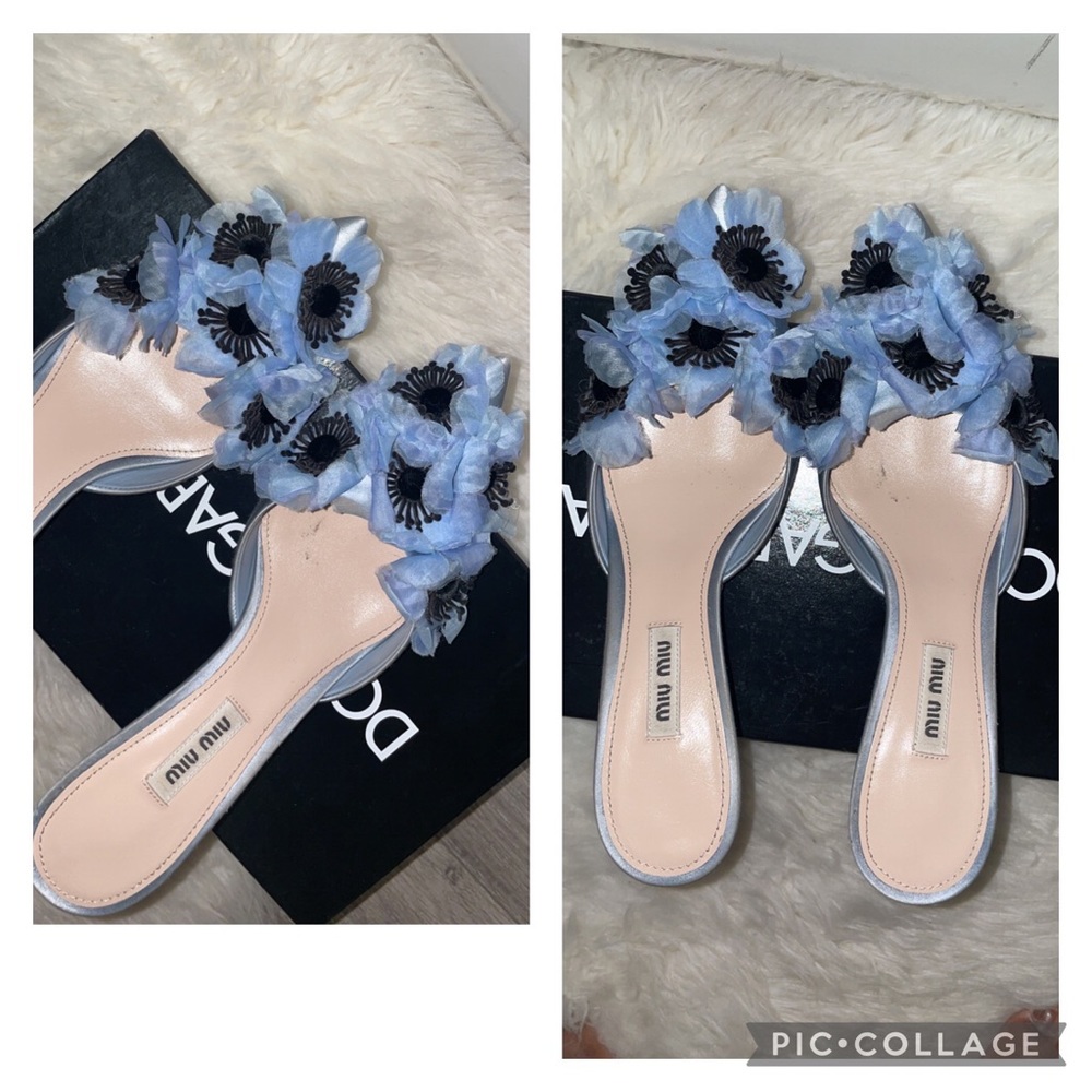 Miumiu 3D floral satin mules in sz 7